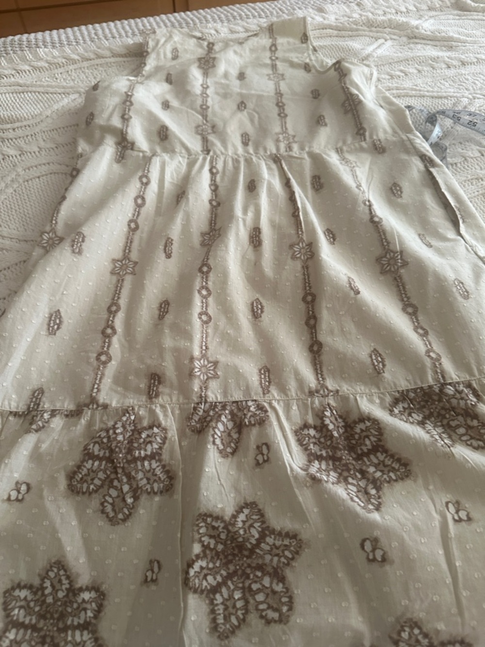 100% Cotton - White/Cream Embroidered Summer Dress - Neutral Floral + Pockets - Picture 8 of 12